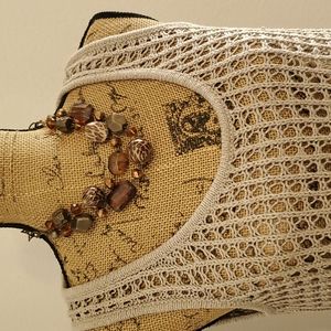 THE LIMITED Beige tan open knit sleeveless tank top silver metallic Medium